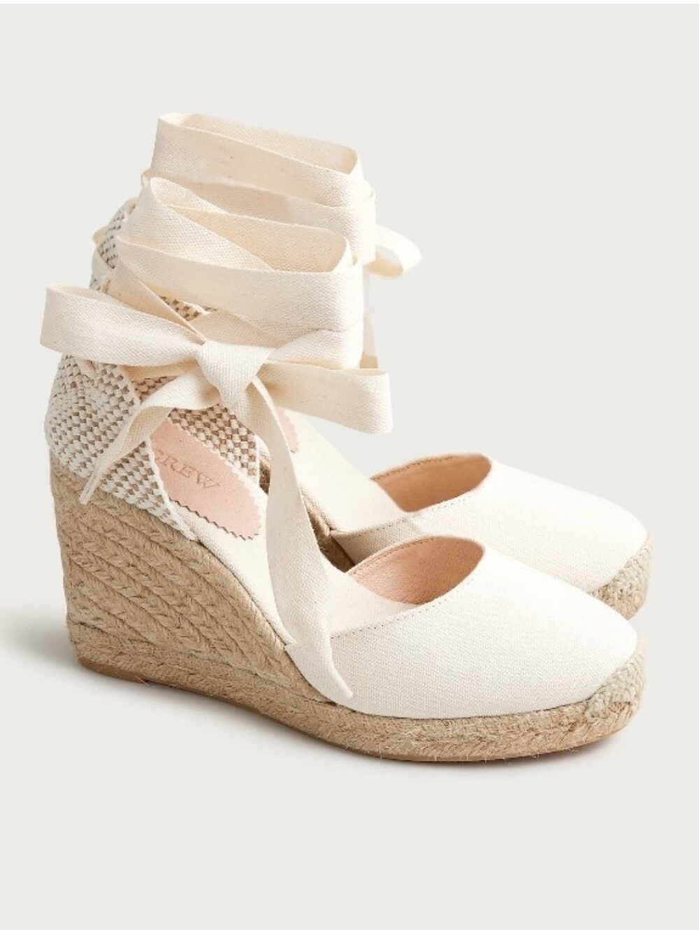 J. Crew Made-in-Spain Lace-up High Heel Espadrilles - Ivory